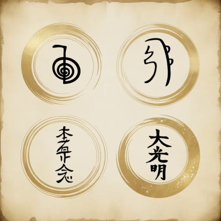 Los cuatro símbolos tradicionales del Reiki Usui: Cho Ku Rei, Sei He Ki, Hon Sha Ze Sho Nen y Dai Ko Myo