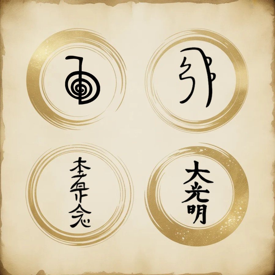Los cuatro símbolos del Reiki Usui: Cho Ku Rei, Sei He Ki, Hon Sha Ze Sho Nen y Dai Ko Myo